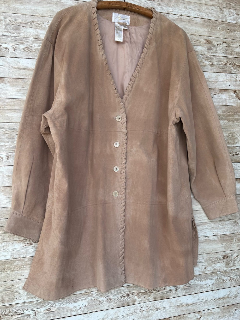 Apart Suede Leather V Neck Button Up Jacket